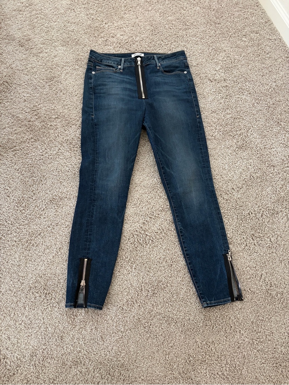 Good American Dark Blue Women's Skinny Jeans with Ankle Zippers